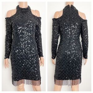 Vintage Black Sequin Cut Out Body Con Dress